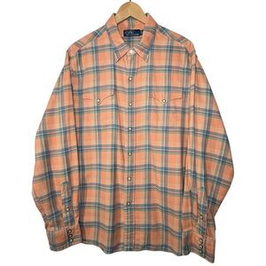 Vintage Polo Ralph Lauren Shirt Western Men's XL Pearl Snap Button Plaid Yoke